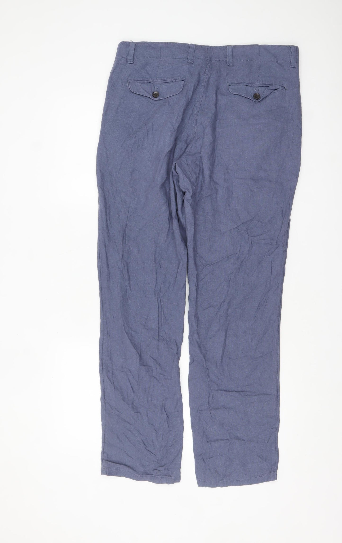 Next Men's Blue Linen Blend Chino Trousers Size 34 Regular
