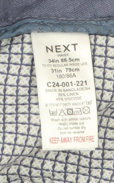 Next Men's Blue Linen Blend Chino Trousers Size 34 Regular