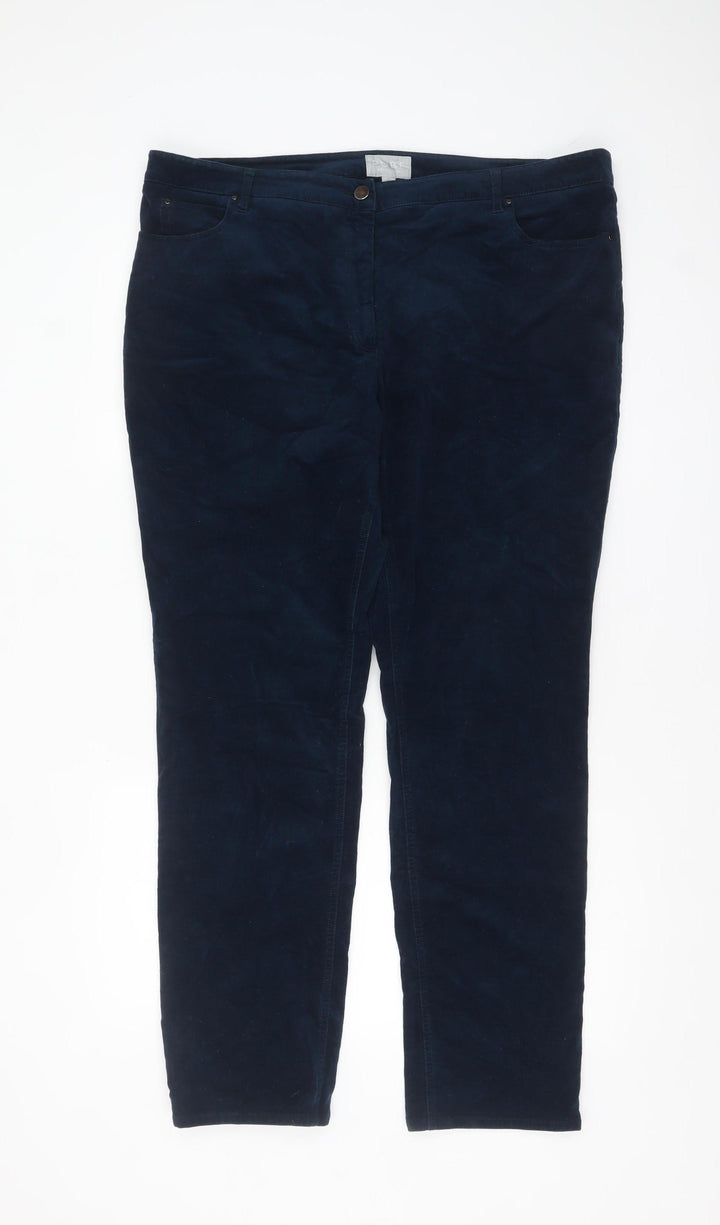 Pure Collection Women's Navy Corduroy Straight Trousers UK 18R