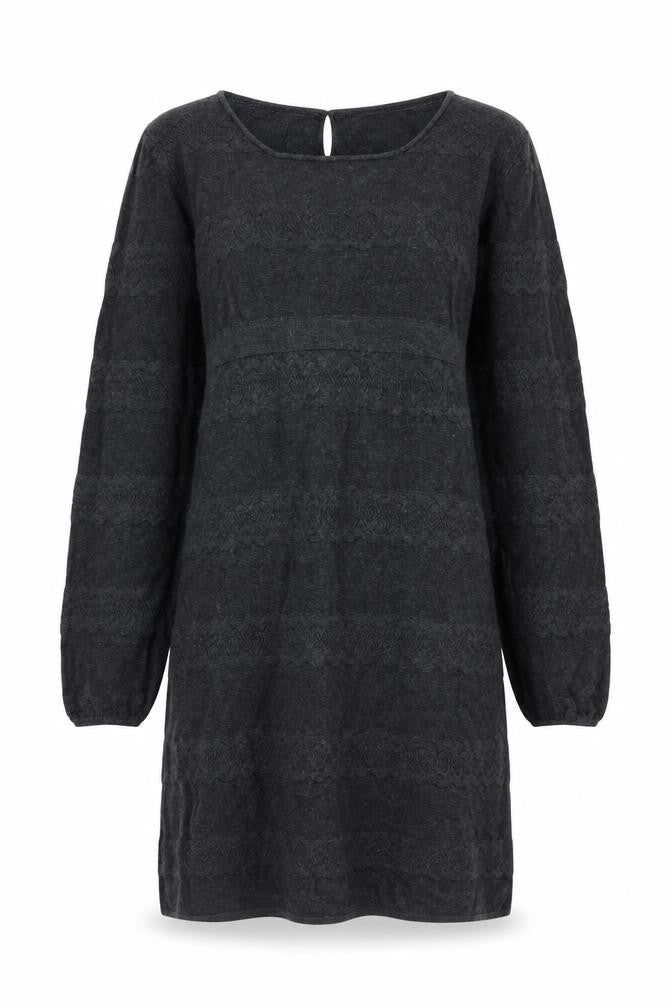 Front view of FatFace women’s black cotton jumper dress, size UK 8