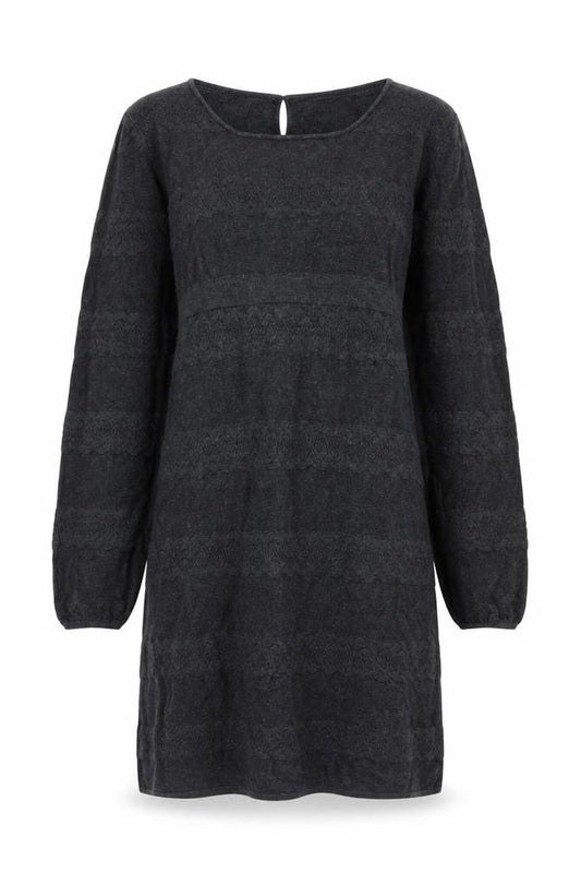 Front view of FatFace women’s black cotton jumper dress, size UK 8