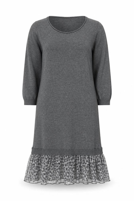 Next Women Grey Jumper Dress Size 10 3/4 Sleeve Ruffle Hem Knit