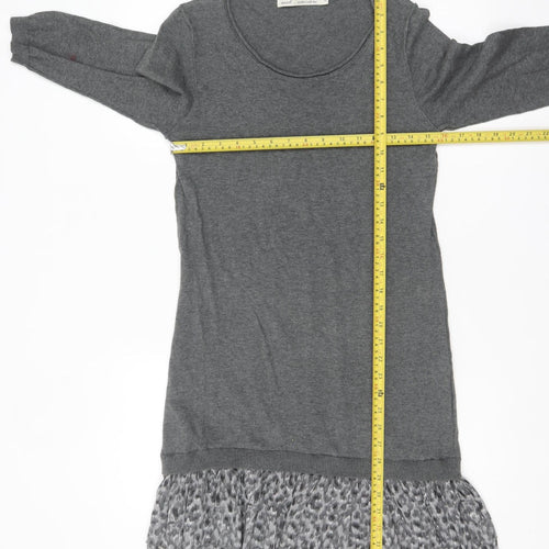 Next Women Grey Jumper Dress Size 10 3/4 Sleeve Ruffle Hem Knit