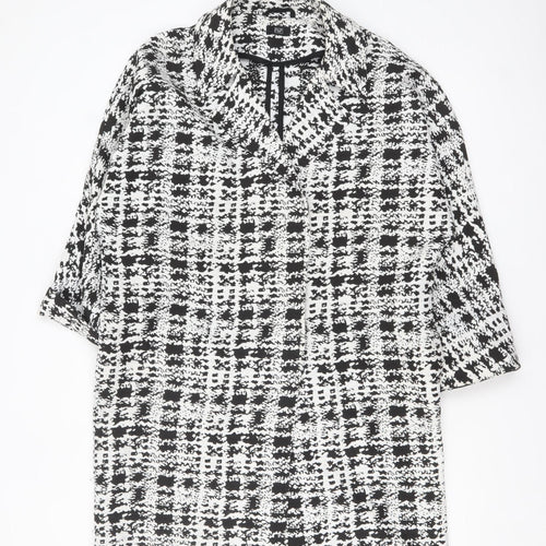 F&F Women Black White Check Short Sleeve Mid-Length Jacket Size 12