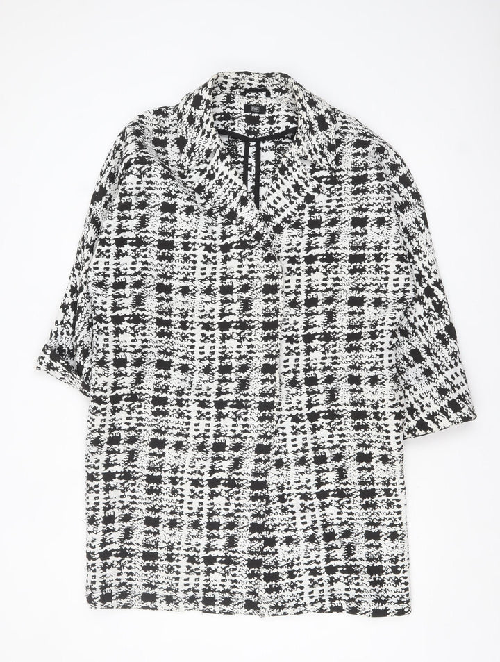 F&F Women Black White Check Short Sleeve Mid-Length Jacket Size 12