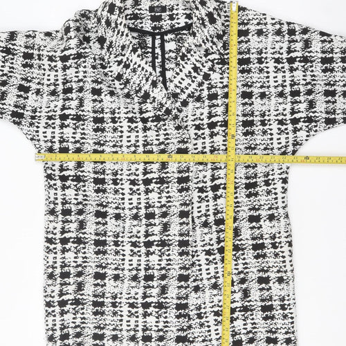 F&F Women Black White Check Short Sleeve Mid-Length Jacket Size 12