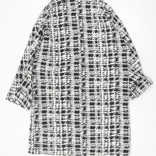 F&F Women Black White Check Short Sleeve Mid-Length Jacket Size 12