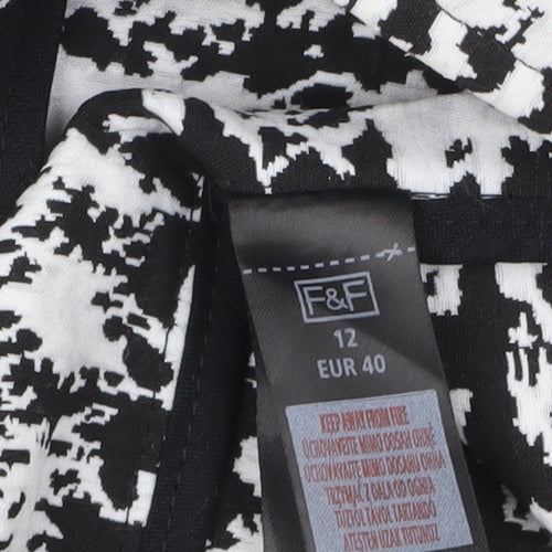 F&F Women Black White Check Short Sleeve Mid-Length Jacket Size 12