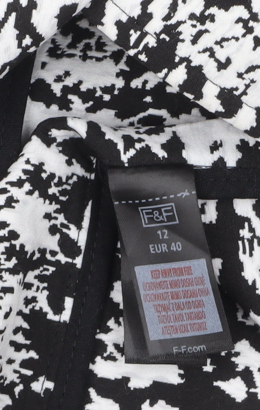 F&F Women Black White Check Short Sleeve Mid-Length Jacket Size 12