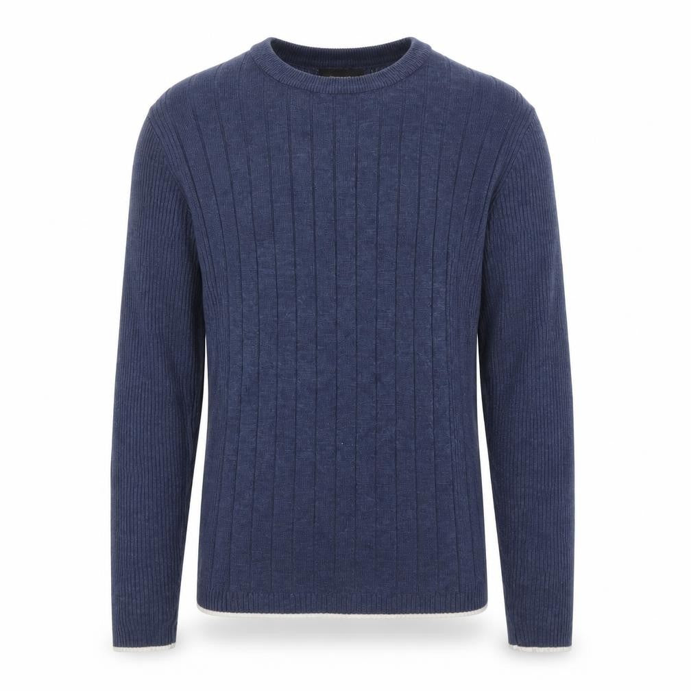 Front view of River Island men’s blue crew neck knit jumper, size M