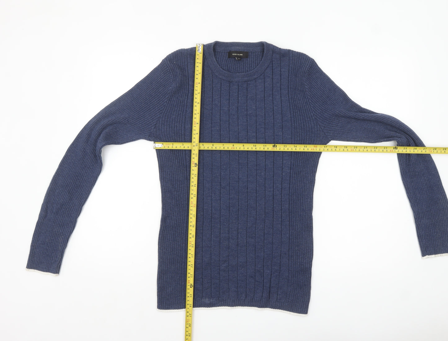 River Island Mens Blue Crew Neck Knit Pullover Jumper Size M
