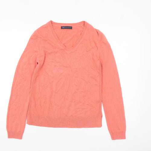 Marks and Spencer Womens Pink Acrylic V-Neck Jumper Size 8