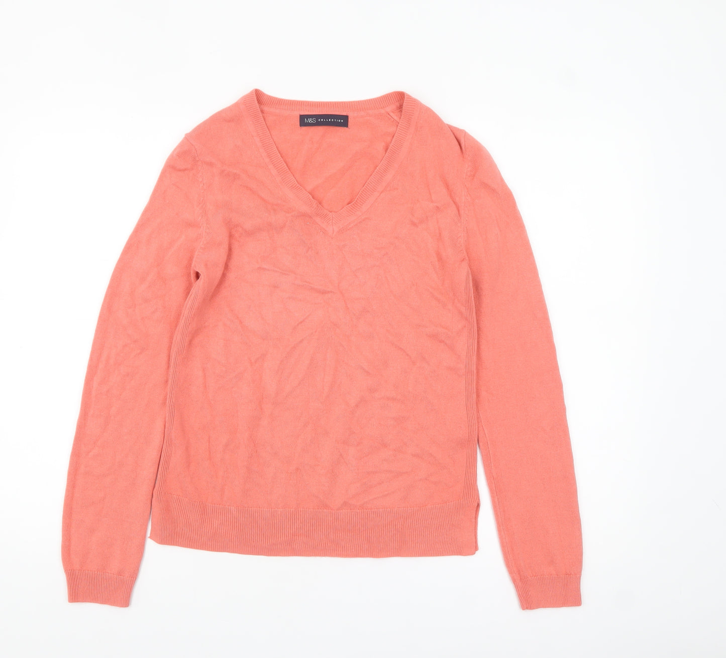 Marks and Spencer Womens Pink Acrylic V-Neck Jumper Size 8