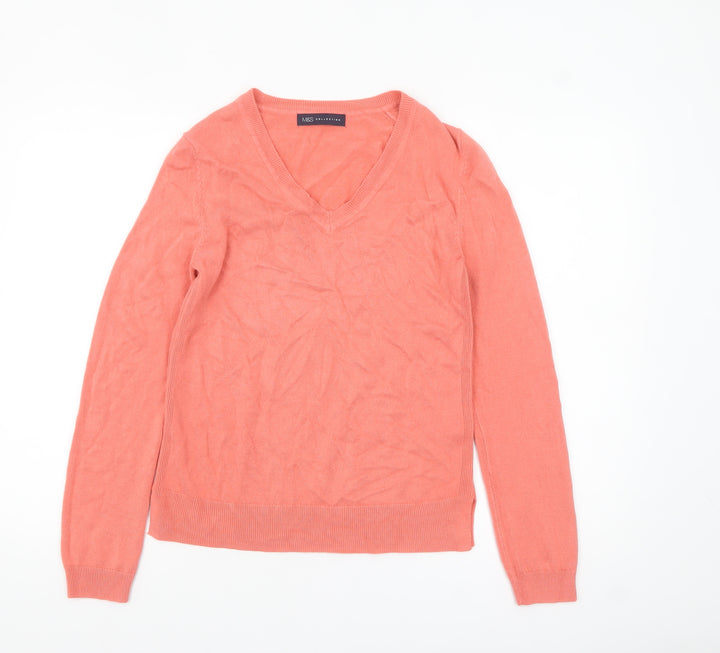 Marks and Spencer Womens Pink Acrylic V-Neck Jumper Size 8