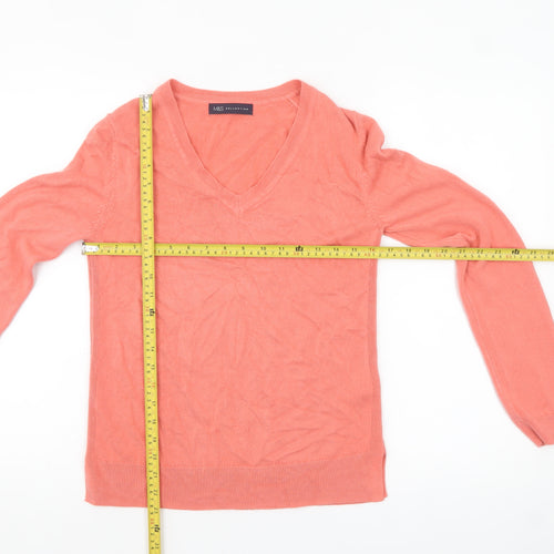 Marks and Spencer Womens Pink Acrylic V-Neck Jumper Size 8