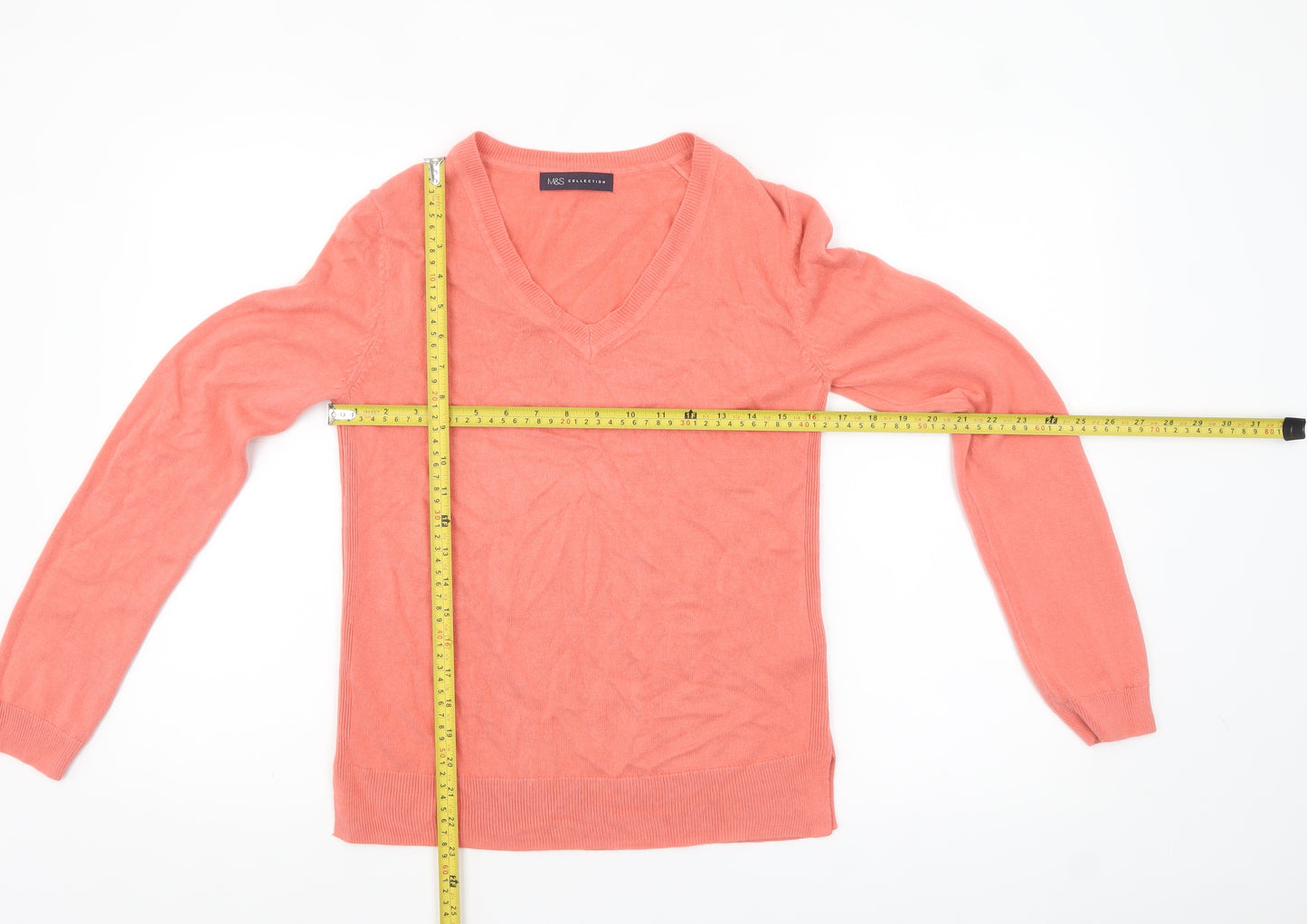 Marks and Spencer Womens Pink Acrylic V-Neck Jumper Size 8