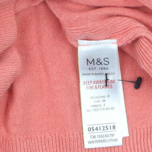 Marks and Spencer Womens Pink Acrylic V-Neck Jumper Size 8
