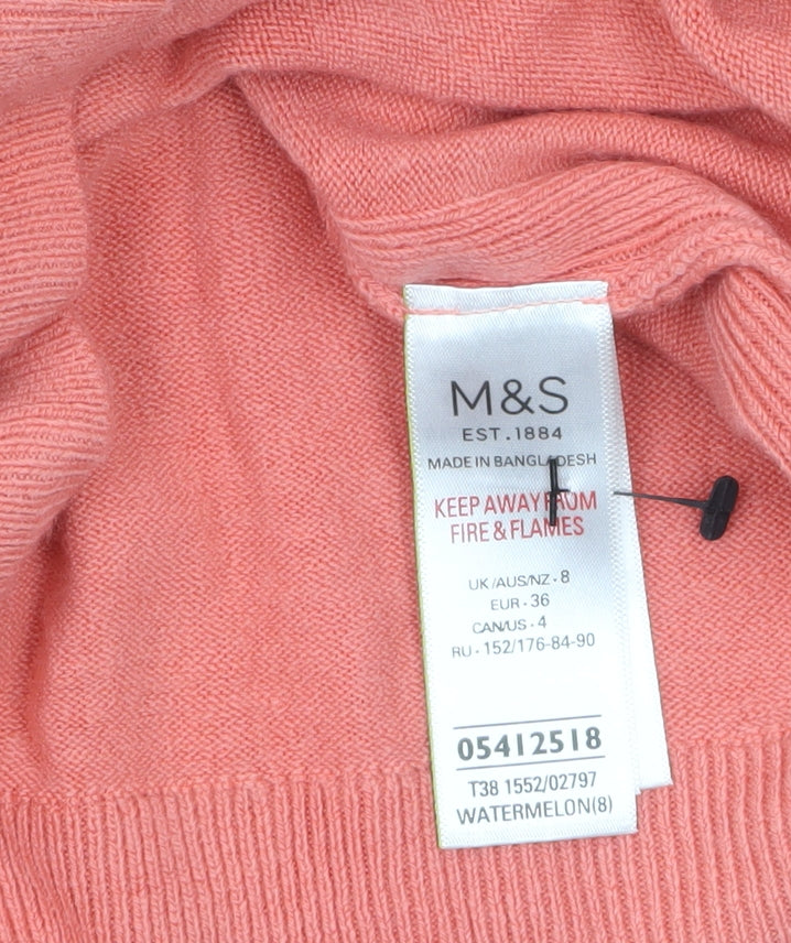 Marks and Spencer Womens Pink Acrylic V-Neck Jumper Size 8