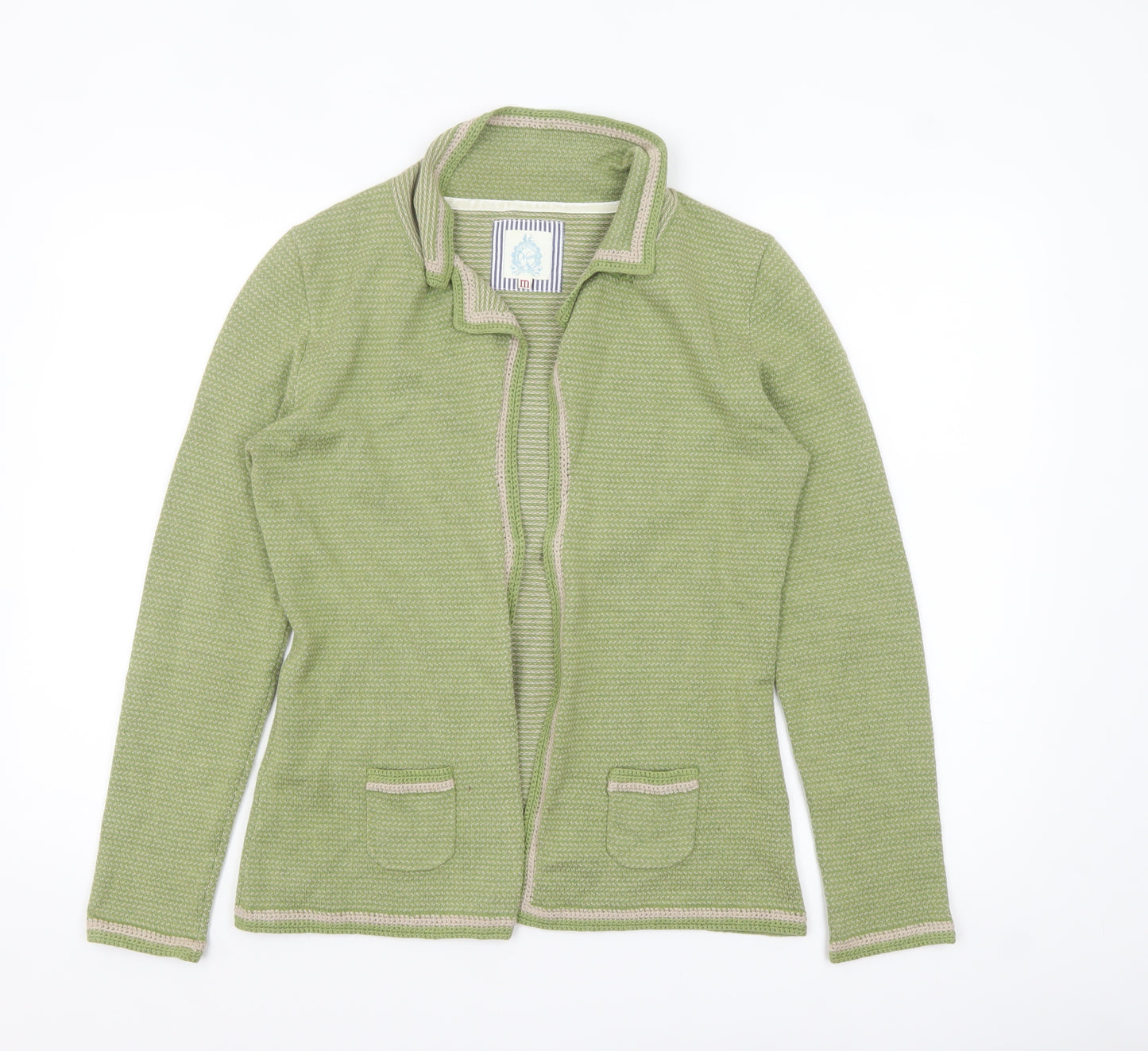 Ness Women's Green Cotton Knit Cardigan M Long Sleeve Collared