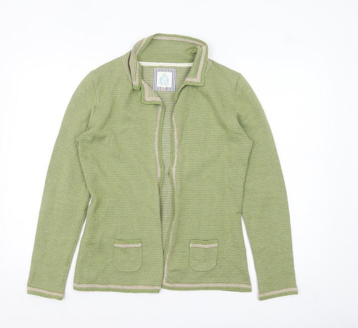 Ness Women's Green Cotton Knit Cardigan M Long Sleeve Collared
