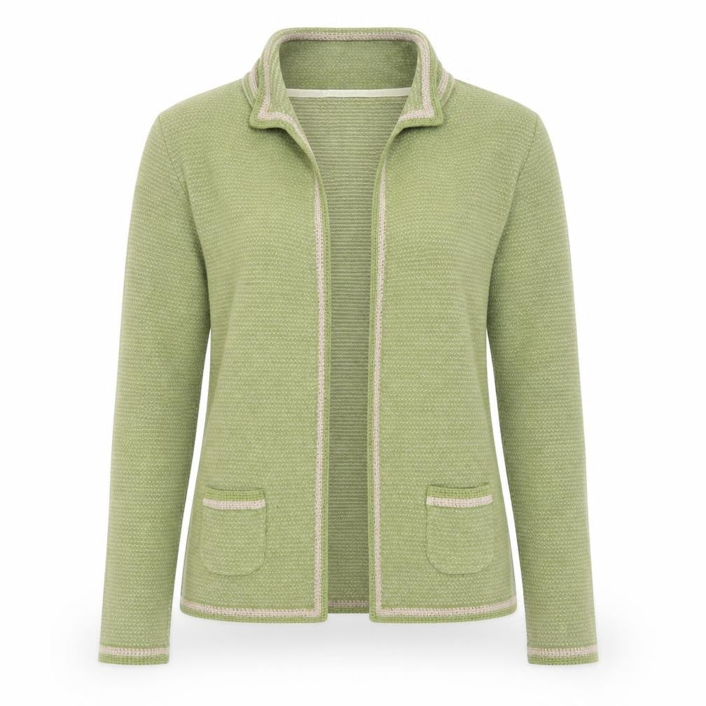 Front view of Ness Women's Green Cotton Knit Cardigan M Long Sleeve Collared