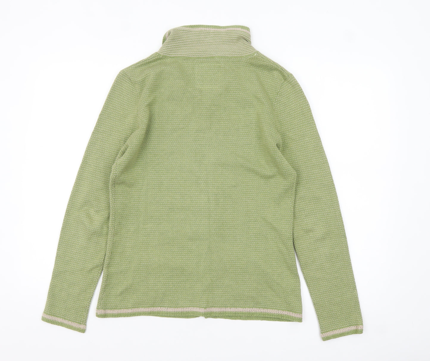 Ness Women's Green Cotton Knit Cardigan M Long Sleeve Collared