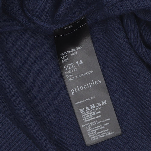 Principles Women Blue Size 14 V-Neck Acrylic Pullover Jumper