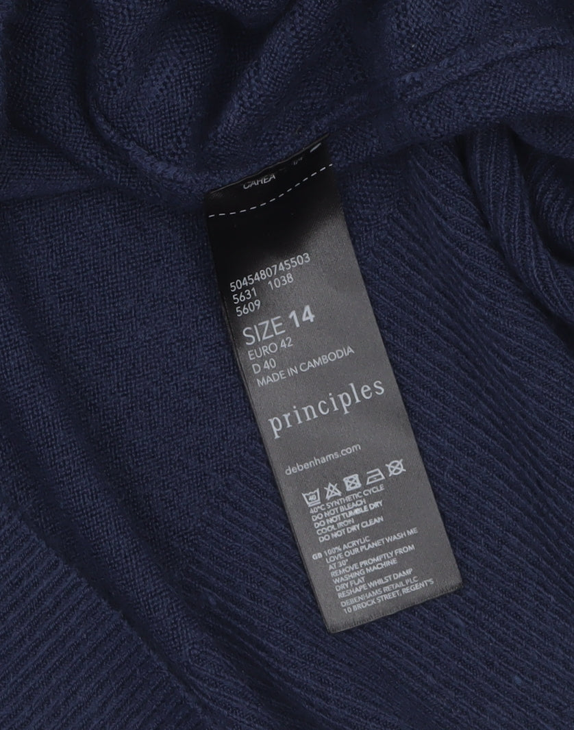 Principles Women Blue Size 14 V-Neck Acrylic Pullover Jumper