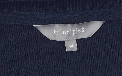 Principles Women Blue Size 14 V-Neck Acrylic Pullover Jumper