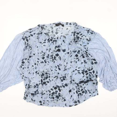 Religion Women’s Blue Animal Print Cupro Long Sleeve Blouse Size 12