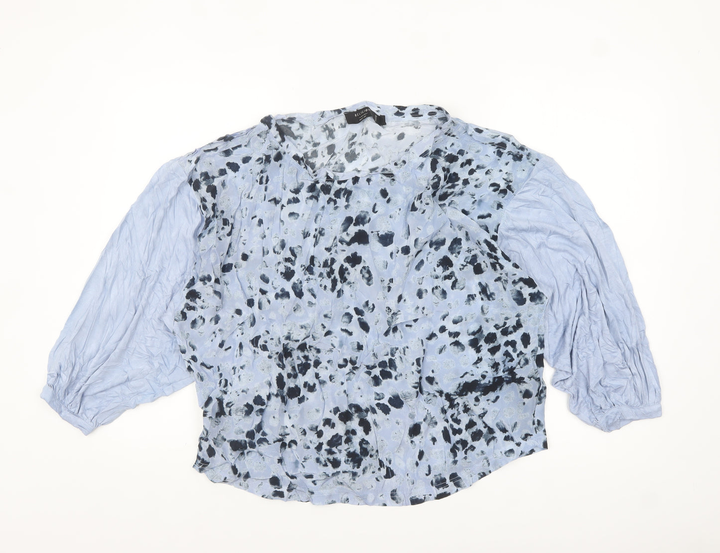 Religion Women’s Blue Animal Print Cupro Long Sleeve Blouse Size 12