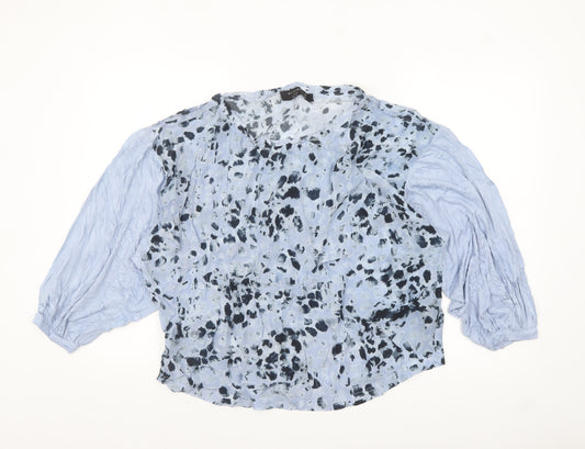 Religion Women’s Blue Animal Print Cupro Long Sleeve Blouse Size 12