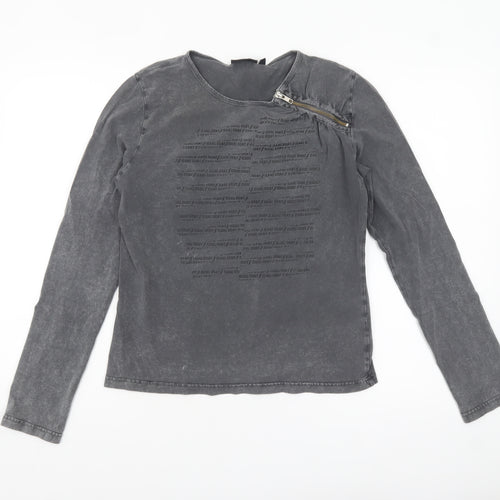 DKNY Jeans Women's Grey Long Sleeve Zip Accent Cotton T-Shirt Size L