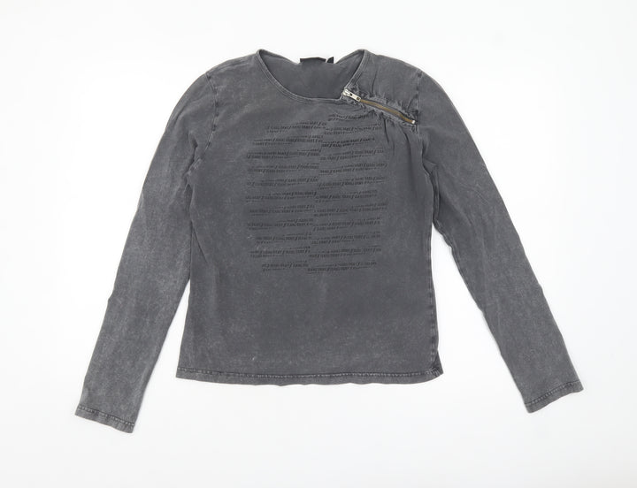 DKNY Jeans Women's Grey Long Sleeve Zip Accent Cotton T-Shirt Size L