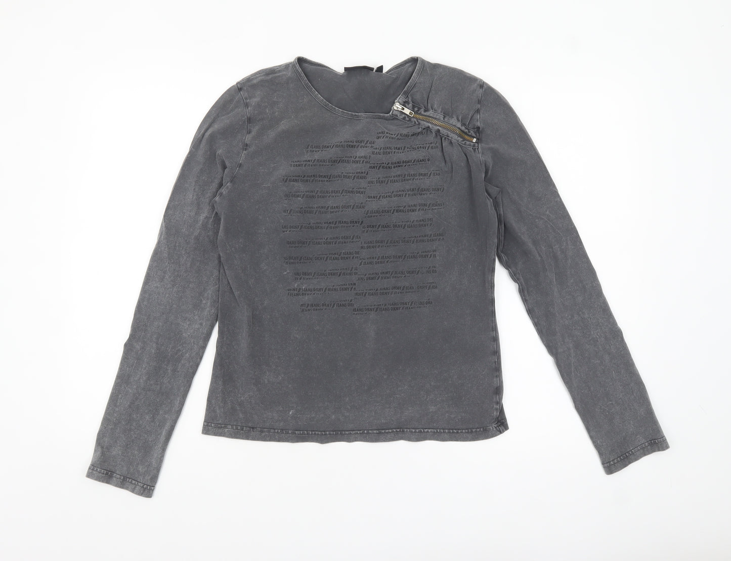 DKNY Jeans Women's Grey Long Sleeve Zip Accent Cotton T-Shirt Size L