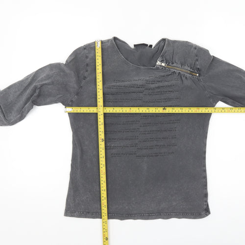 DKNY Jeans Women's Grey Long Sleeve Zip Accent Cotton T-Shirt Size L