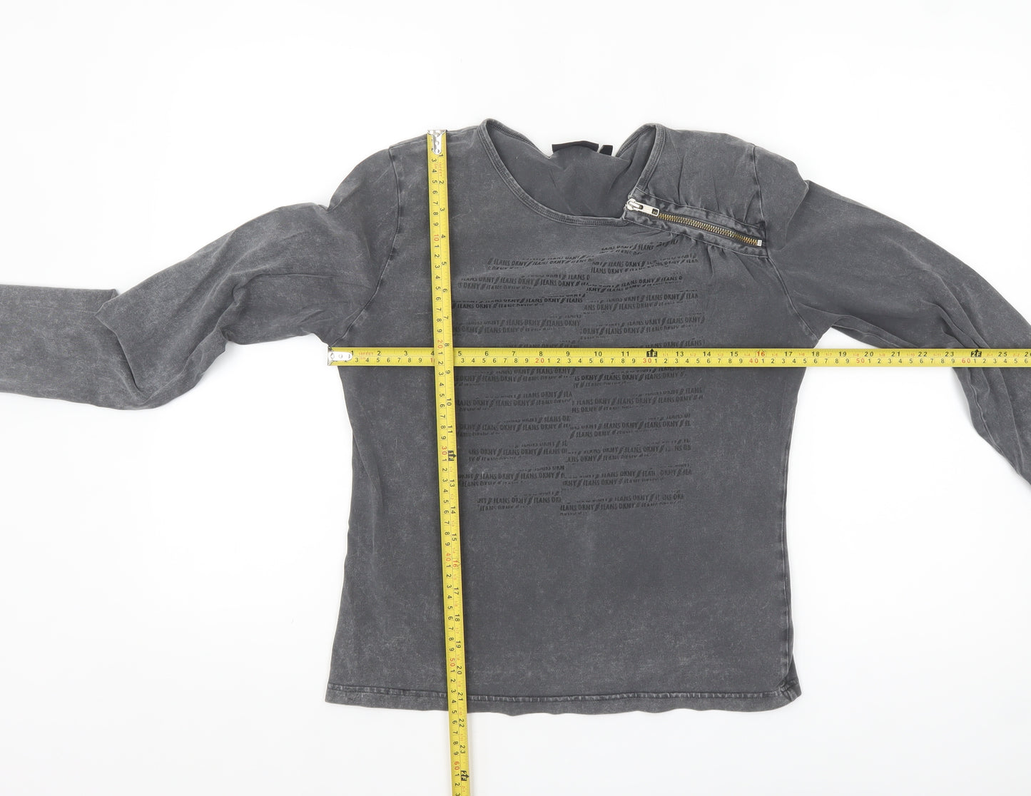 DKNY Jeans Women's Grey Long Sleeve Zip Accent Cotton T-Shirt Size L