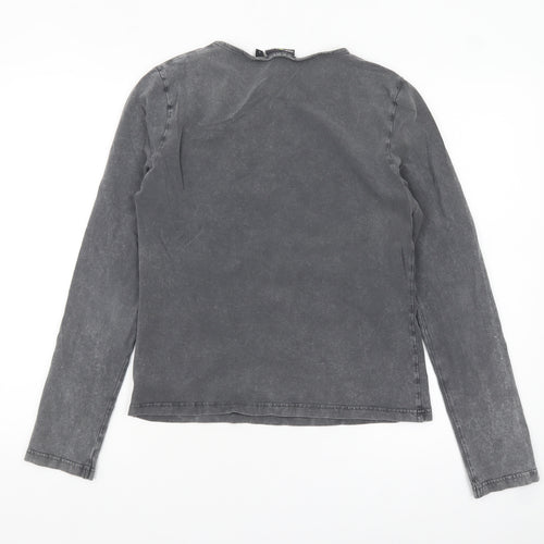 DKNY Jeans Women's Grey Long Sleeve Zip Accent Cotton T-Shirt Size L