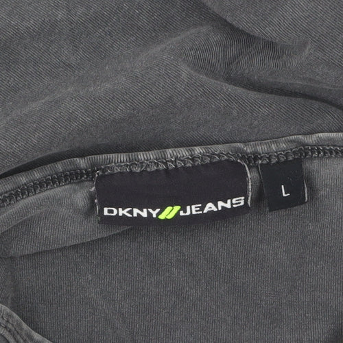 DKNY Jeans Women's Grey Long Sleeve Zip Accent Cotton T-Shirt Size L