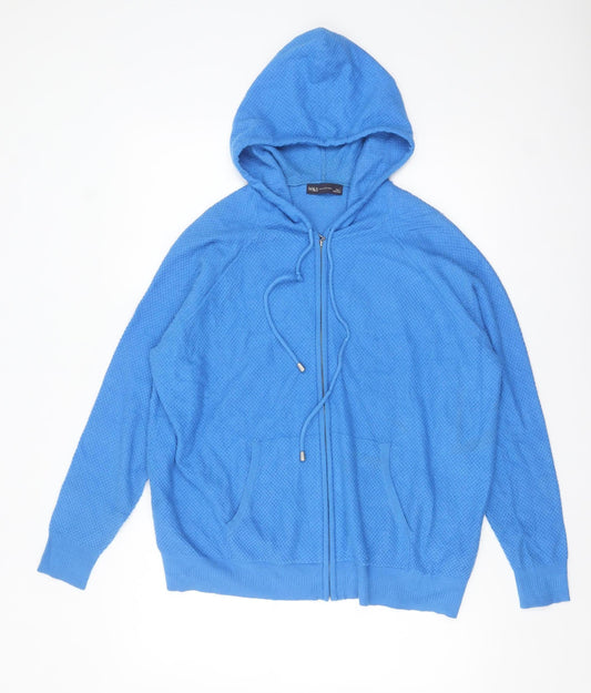 Marks and Spencer Women's Blue Full Zip Hooded Jumper Size L
