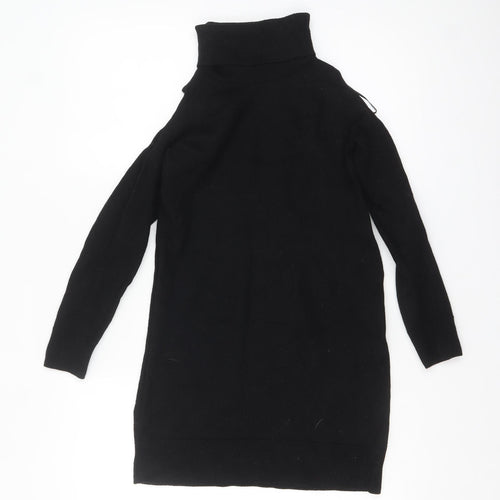 Marks and Spencer Women Black Roll Neck Merino Wool Tunic Jumper Size 12