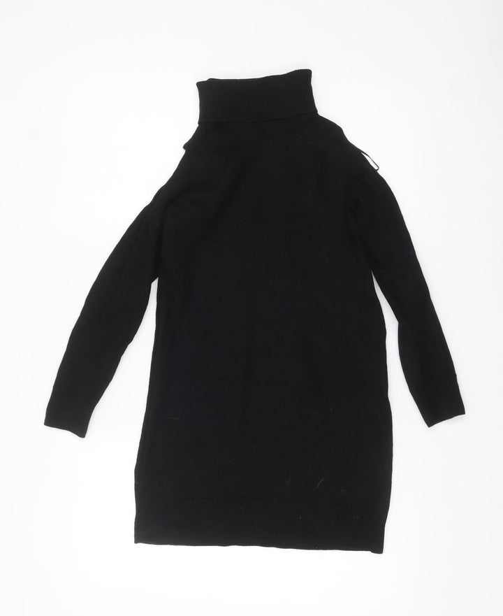 Marks and Spencer Women Black Roll Neck Merino Wool Tunic Jumper Size 12