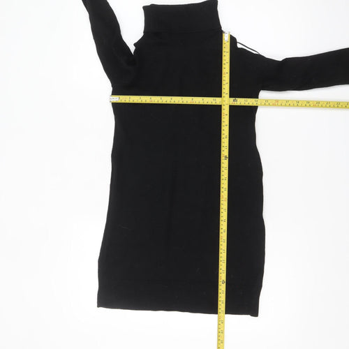Marks and Spencer Women Black Roll Neck Merino Wool Tunic Jumper Size 12