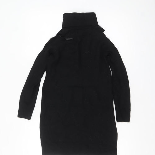 Marks and Spencer Women Black Roll Neck Merino Wool Tunic Jumper Size 12