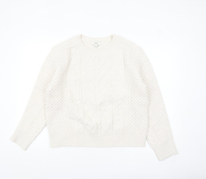 Marks and Spencer Womens Ivory Cable-Knit Pullover Jumper M