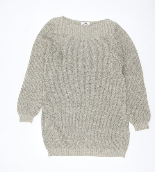 JDY Women's Beige Chunky Knit Boat Neck Long Sleeve Pullover Jumper M