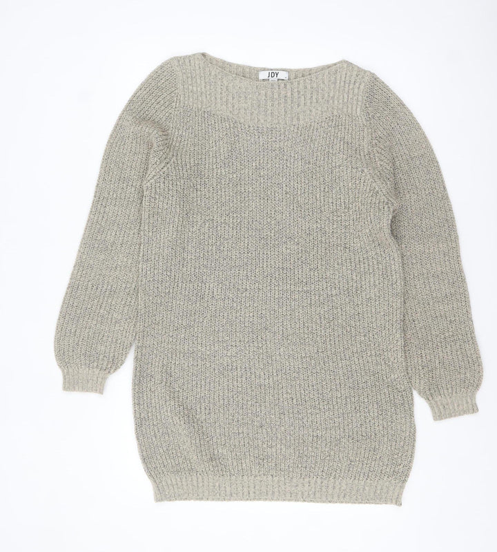 JDY Women's Beige Chunky Knit Boat Neck Long Sleeve Pullover Jumper M
