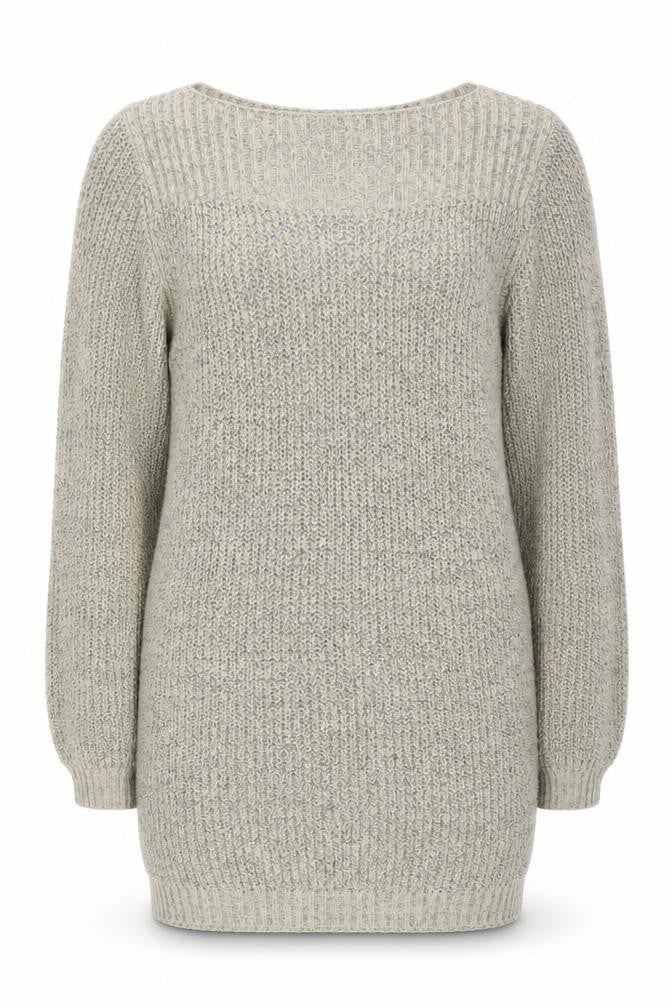Front view of JDY Women's Beige Chunky Knit Boat Neck Long Sleeve jumper M