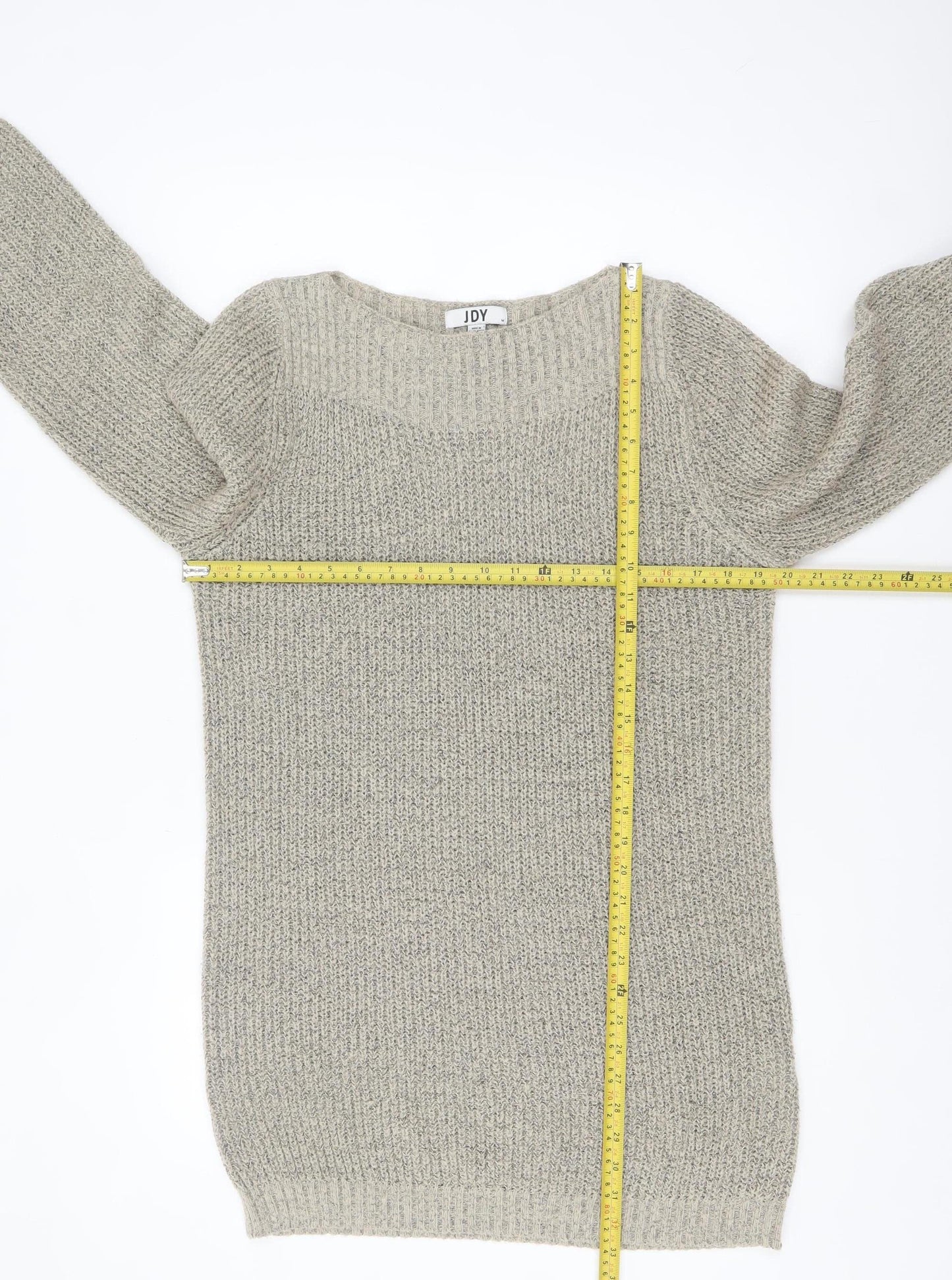 JDY Women's Beige Chunky Knit Boat Neck Long Sleeve Pullover Jumper M