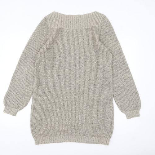 JDY Women's Beige Chunky Knit Boat Neck Long Sleeve Pullover Jumper M